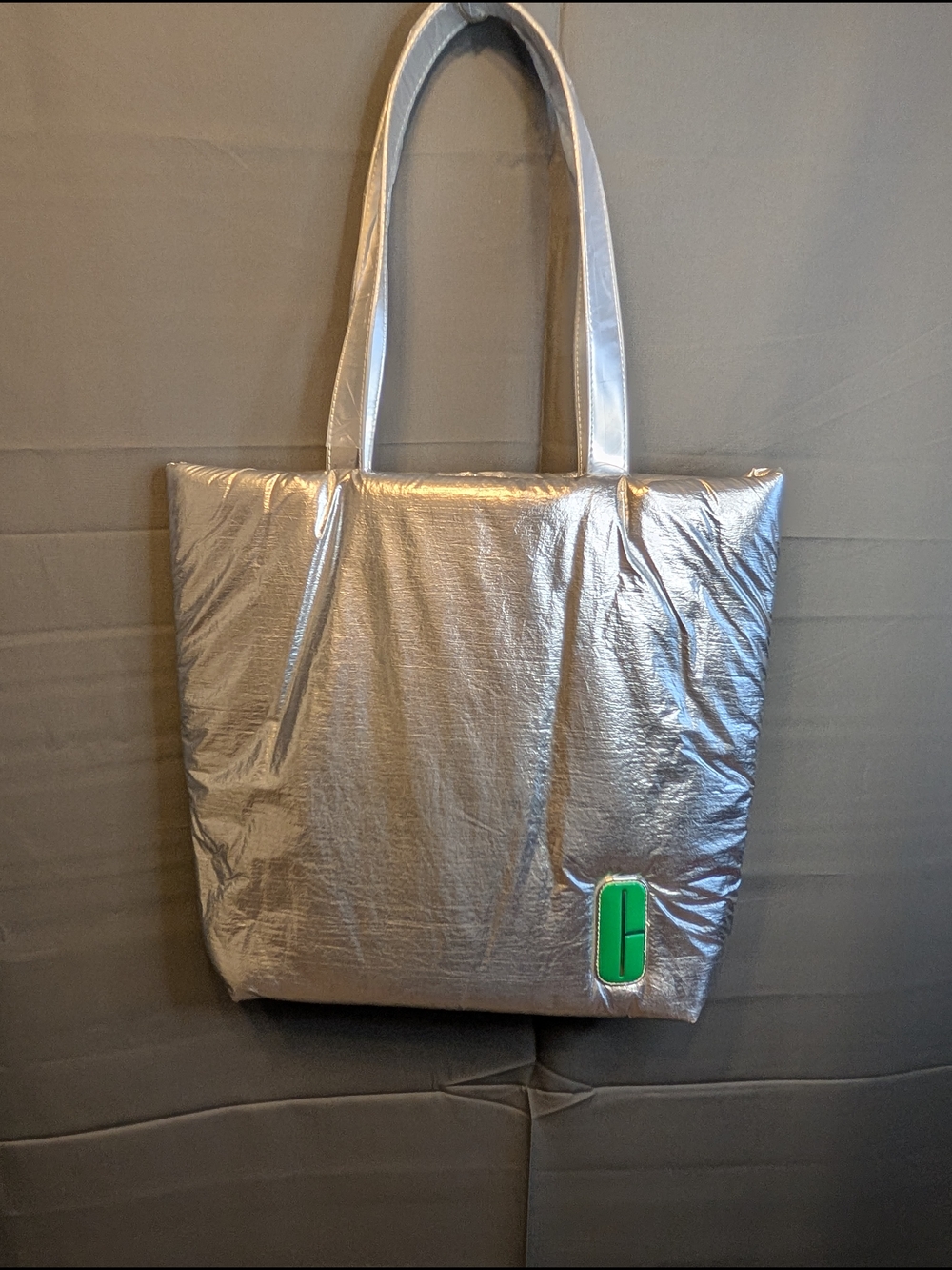 Clinique Silver Tote with Green Accent